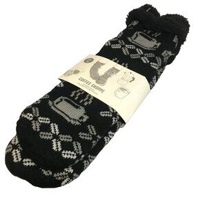Coffee Shoppe Women Lounge Socks Silicone No Slip Plush Fleece Lined Black Socks